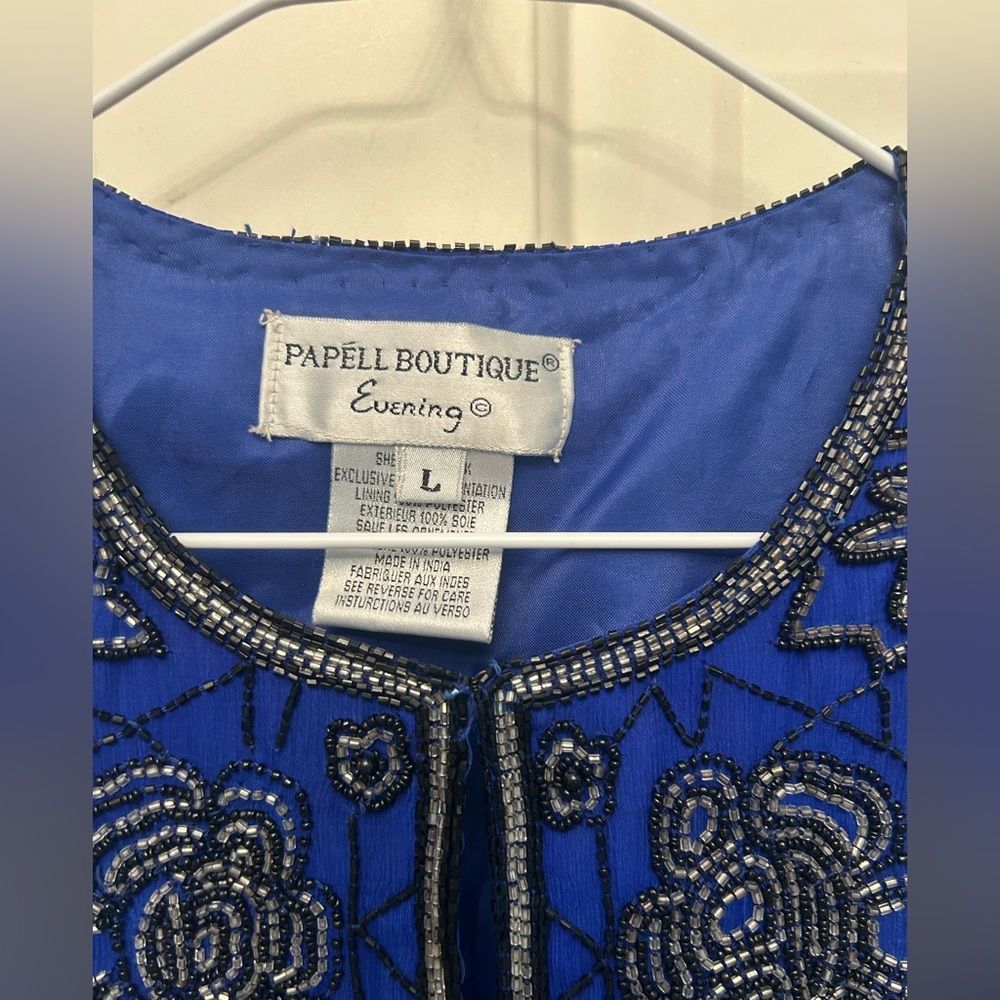 NWT Vintage 1980s Pappell Boutique blue beaded jacket size L. Cabbage Rose theme - Picture 4 of 16